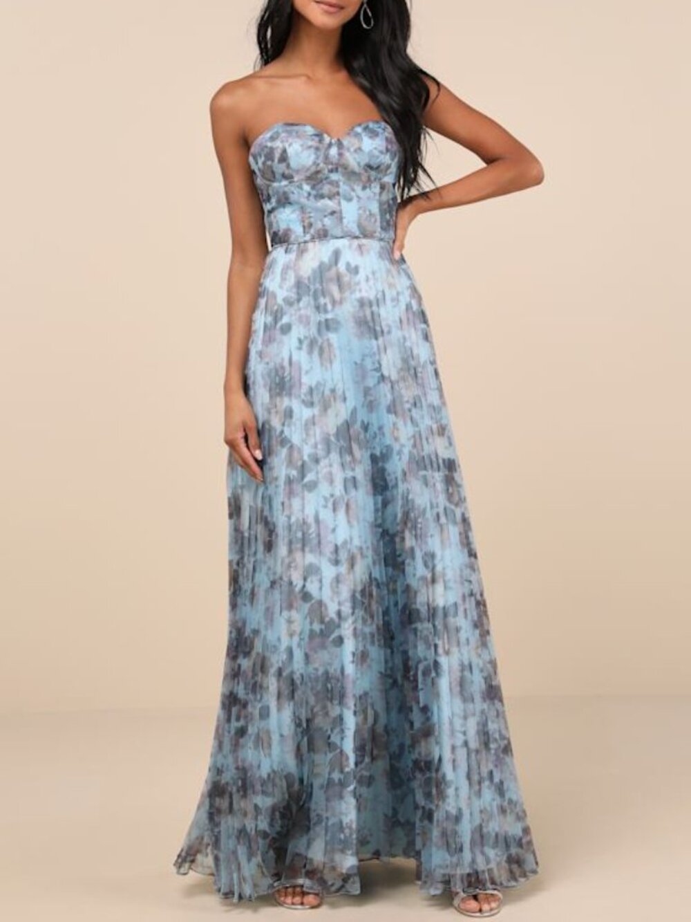 Lulus Most Beautiful Day Blue Multi Floral Print Organza Maxi Dress - Size L